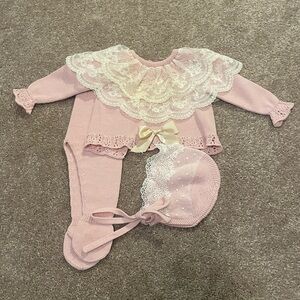 Elegant Pink Lace Kids Matching Set